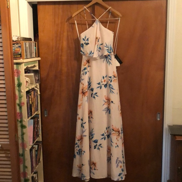 Floral Peach Lulus Halter Dress - Picture 1 of 3